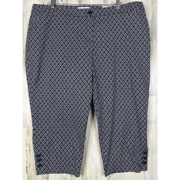 Talbots Pants - NEW Talbots Skimmer Pants 24W Navy Blue White Floral Daisy Cotton Stretch